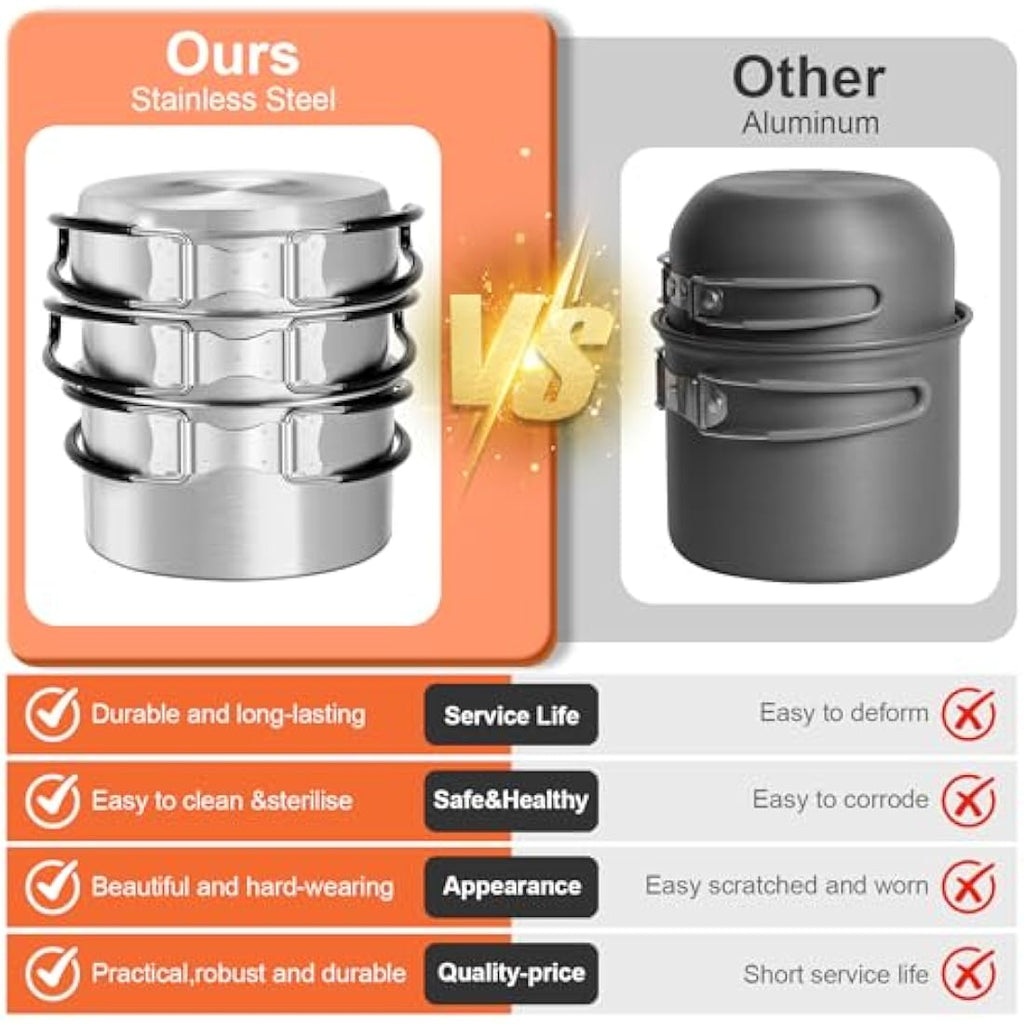 Odoland 13-Piece Stainless Steel Camping Cookware Kit with Stove