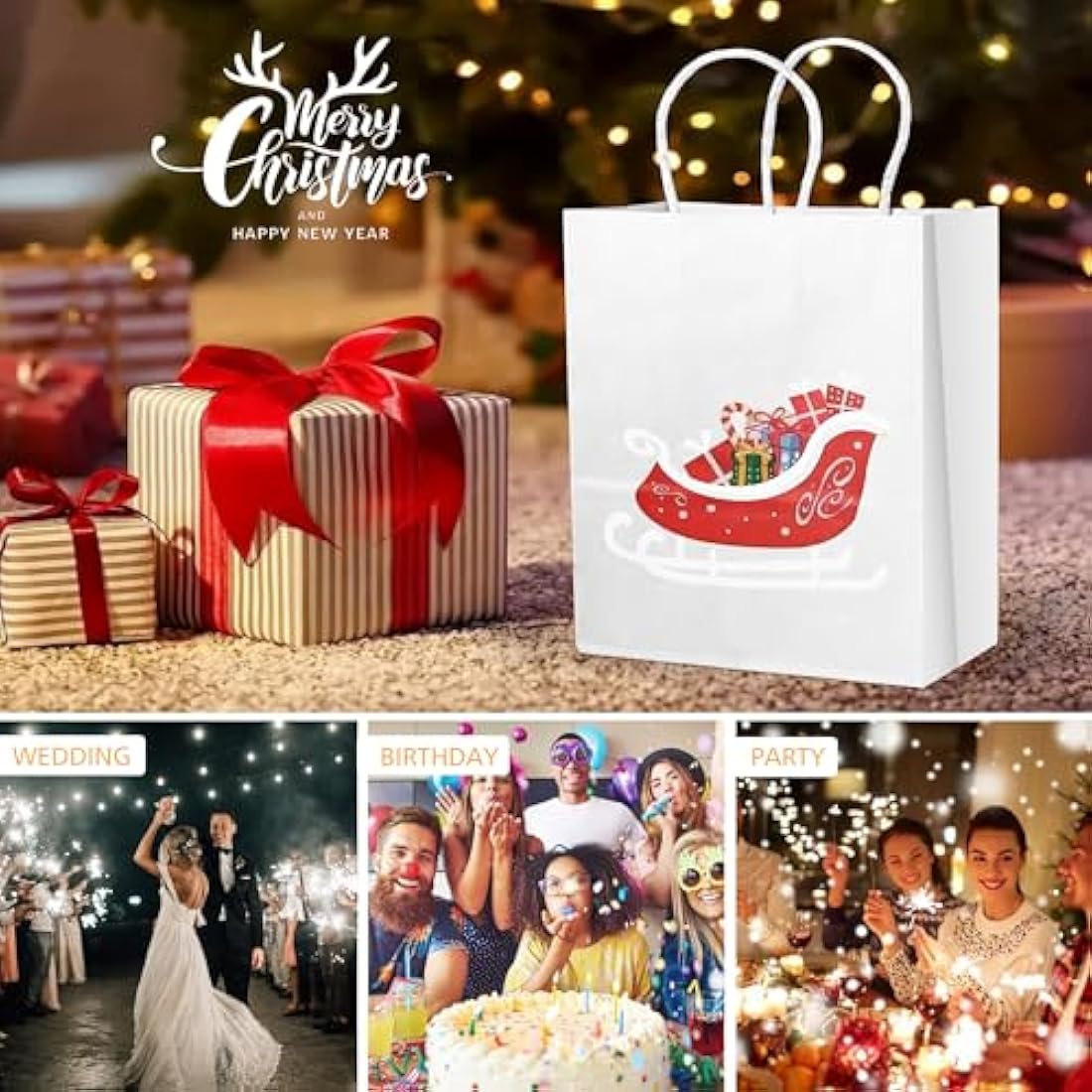 GIFTSAY White Paper Gift Bags with Handles - 30 Pack Sturdy Bulk Bags