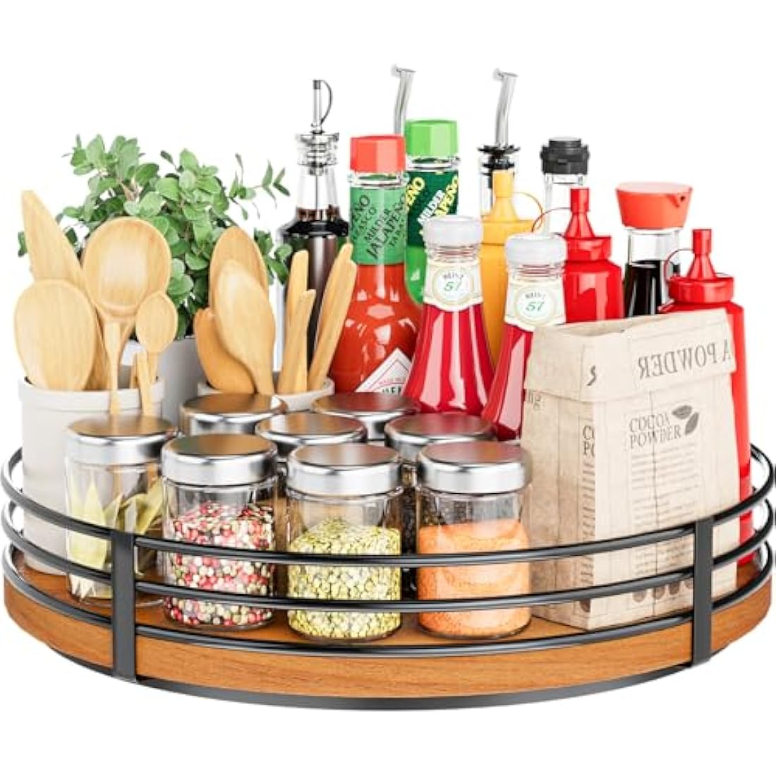 13" Oak Wood Lazy Susan Turntable Kitchen Organizer