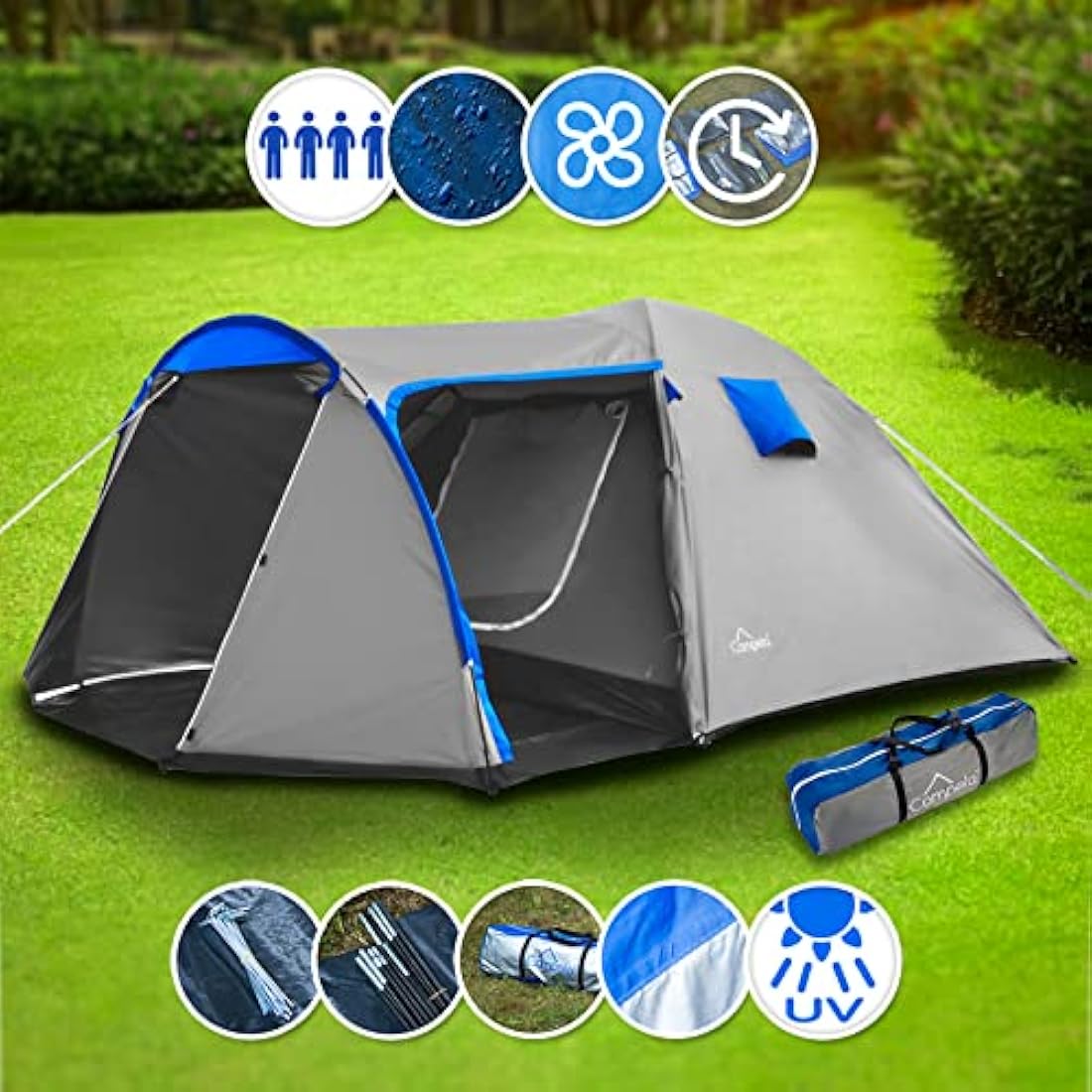 Campela CA0013 Family Tent | 3-4 Person Waterproof Quick Assembly