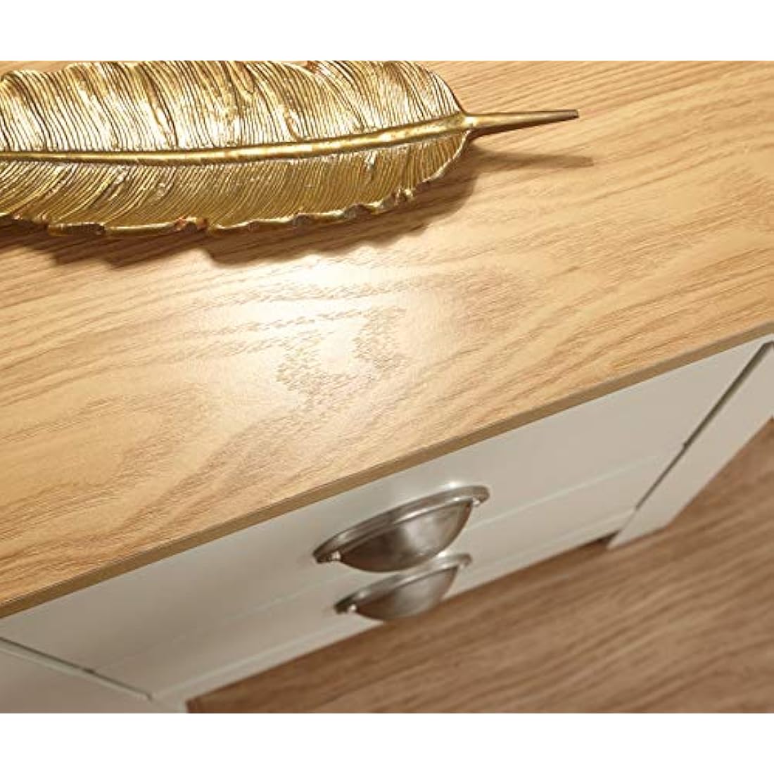 Lancaster Bedside Cabinet – Cream with Oak Top 2-Drawer Storage