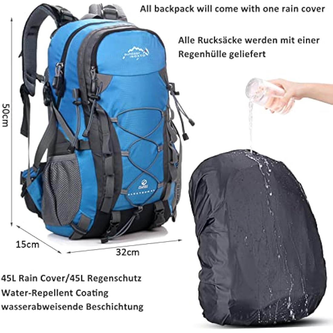 A AM SeaBlue 40L Hiking Backpack | Waterproof Lightweight Trekking Bag