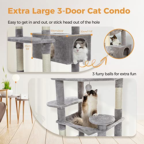 PAWZ Road 72.4" Large Cat Tree – 8-Level Multi-Cat Tower with Dual Condo