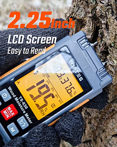 TopTes TS-630 Wood Moisture Meter | 3-Color Backlit LCD for Drywall