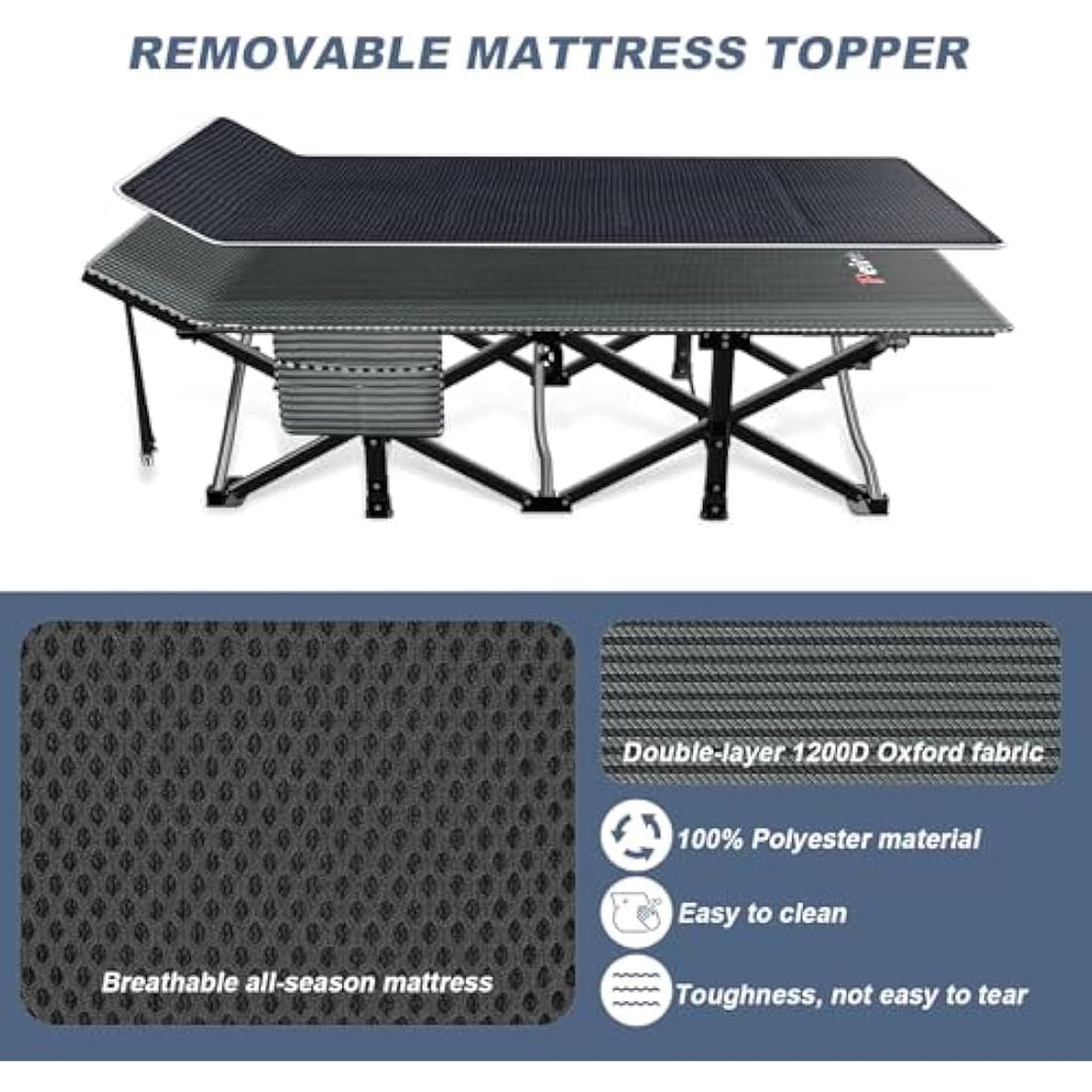 Peirhw Folding Camping Bed with Mattress | Heavy-Duty 200kg Guest Cot