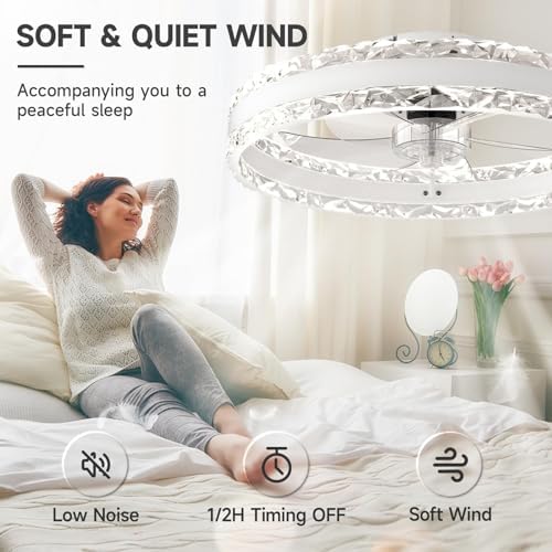 VOLISUN 40cm Smart LED Ceiling Fan with Light and Remote – White