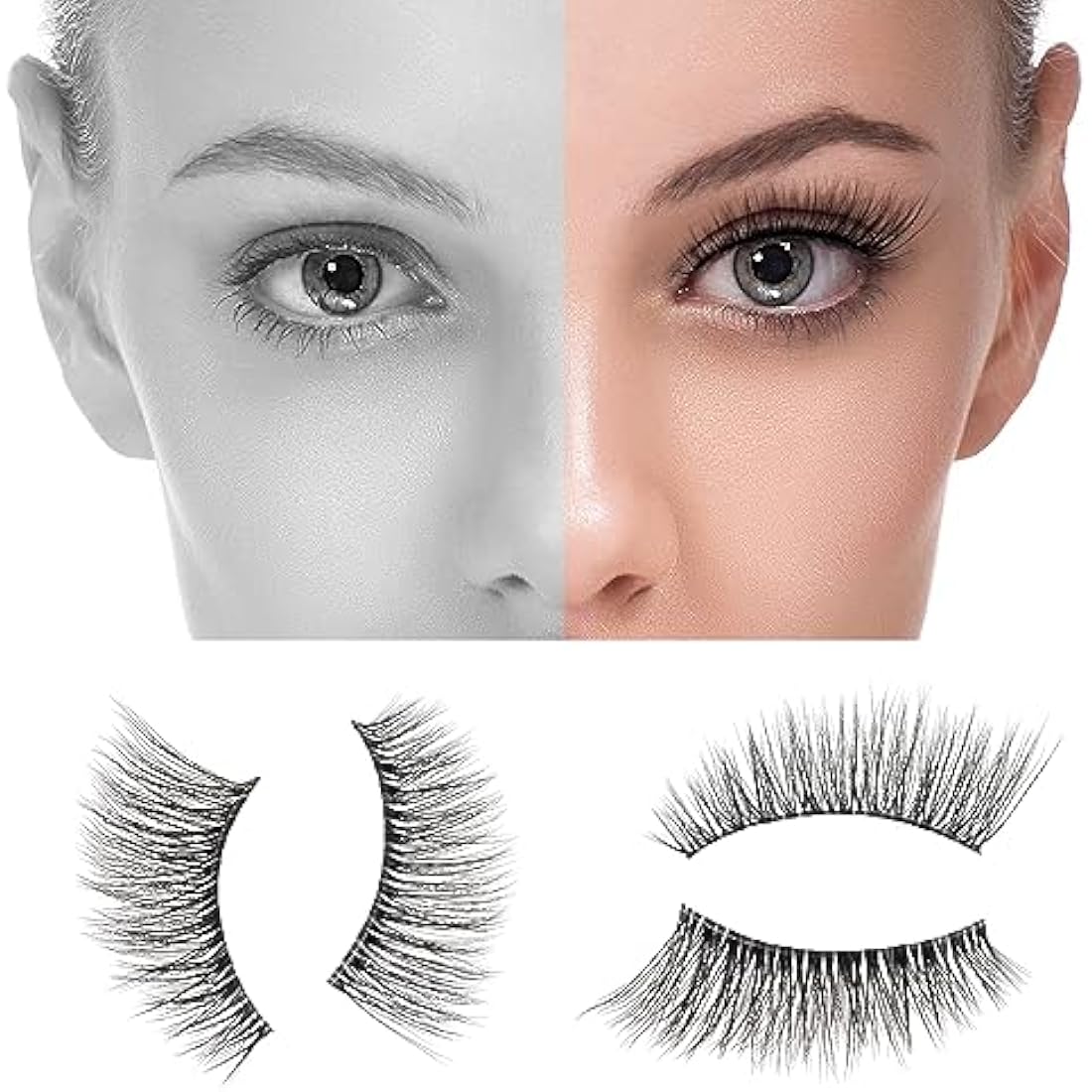 DYAFIN 3D Natural False Eyelashes | 16mm Wispy Clear Band Lashes - 8 Pairs