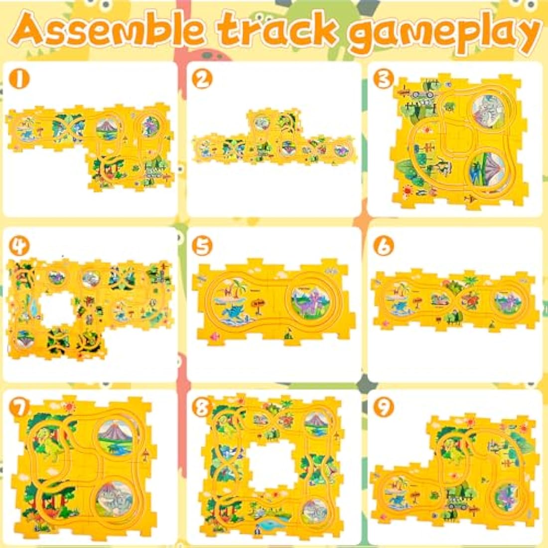 Pipihome Dinosaur Puzzle Track Car Set - DIY Electric Rail Building Toy