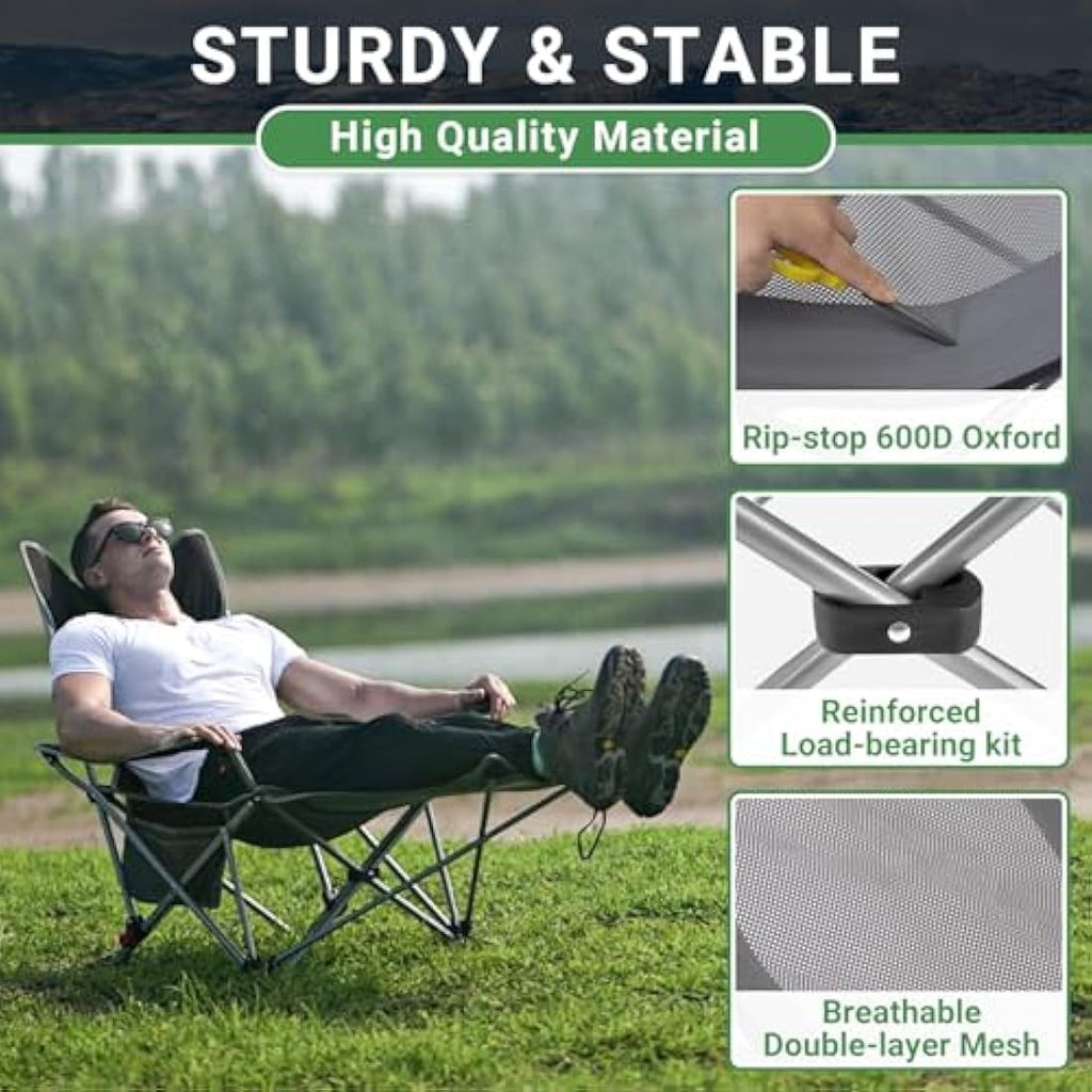 WEJOY Folding Recliner Camping Chair with Detachable Footrest – Grey Black