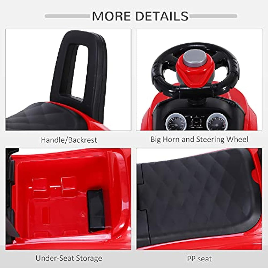 HOMCOM 3-in-1 Toddler Ride On Car – Foot to Floor Push Toy with Horn, Red