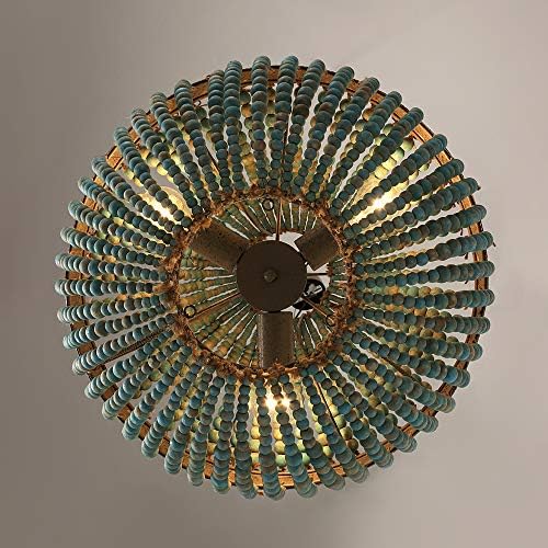 Wood Bead Chandelier – Gray Blue Boho Pendant Light Fixture