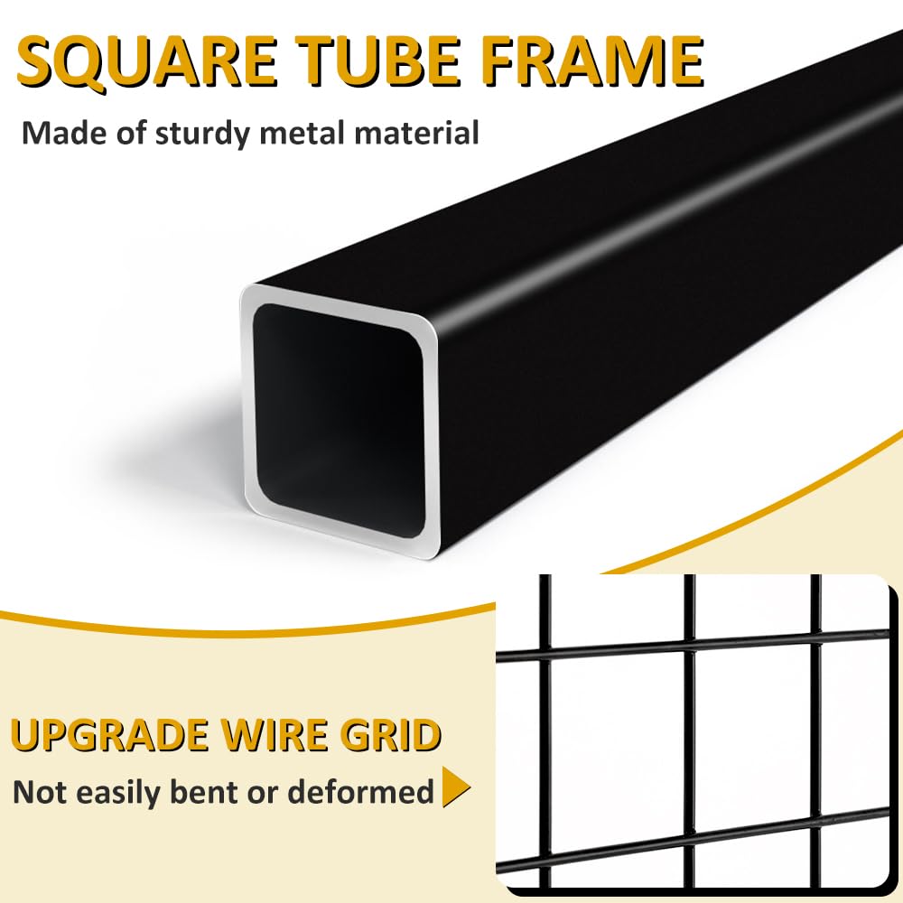 HIDODO Freestanding Grid Wall Panel Standing Wire Grid Display Rack with T-Base Wheels, Gridwall Panel Tower for Shows, Black 2 Pack