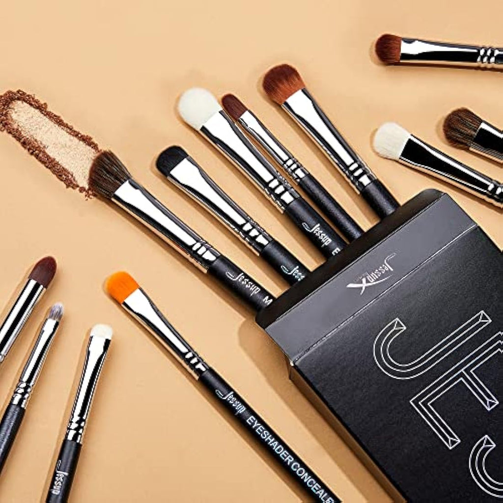 Jessup 12pcs Professional Eyeshadow Makeup Brushes Set – Synthetic Black