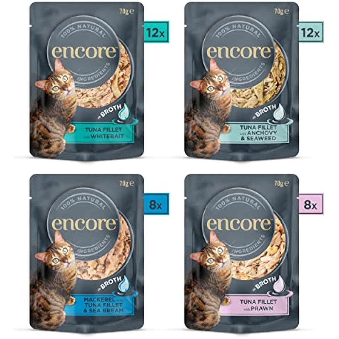 Encore Natural Wet Cat Food | Fish Selection in Broth | 40 x 70g Pouches