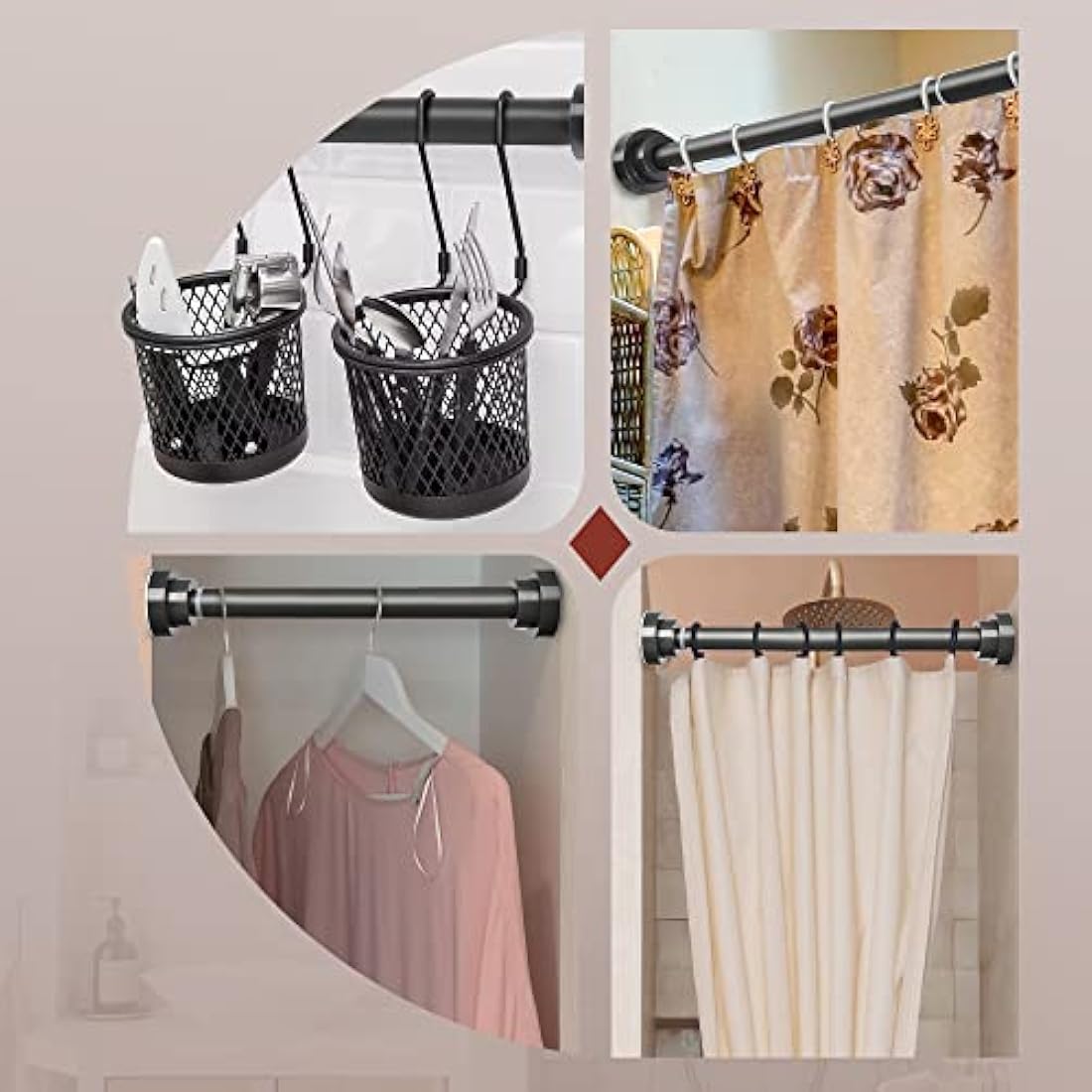 Stainless Steel Tension Shower Curtain Pole, 60-100cm Grey