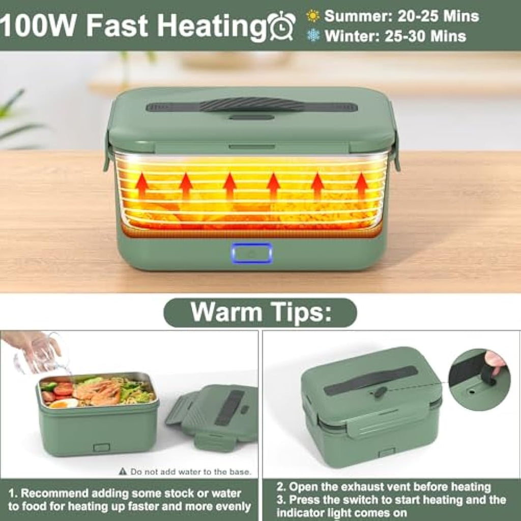 Vabaso 100W Electric Lunch Box | 1.8L Stainless Steel Food Warmer for Car & Home