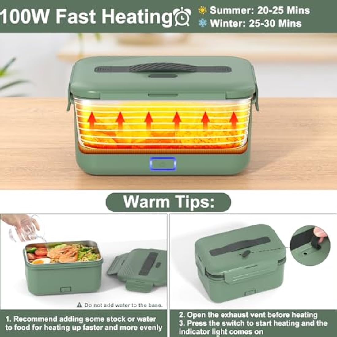 Vabaso 100W Electric Lunch Box | 1.8L Stainless Steel Food Warmer for Car & Home