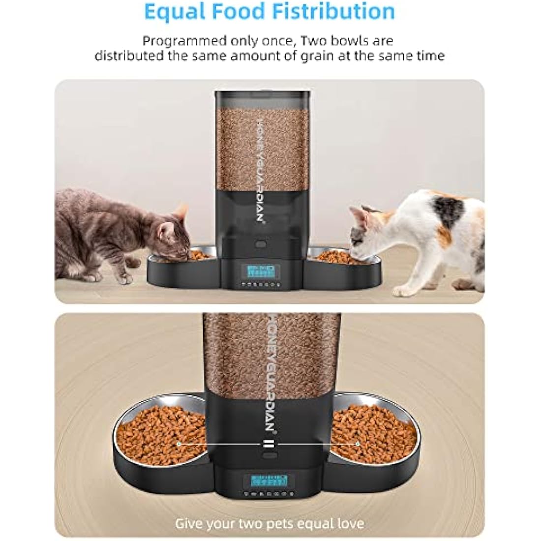 HoneyGuaridan Automatic Dual Cat Feeder | 5L Timed Pet Food Dispenser