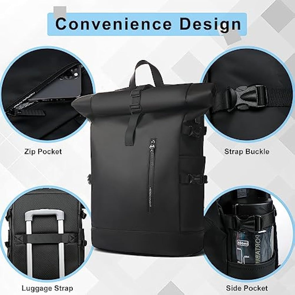 Roll Top Laptop Backpack – 15.6" Water-Resistant USB Bag