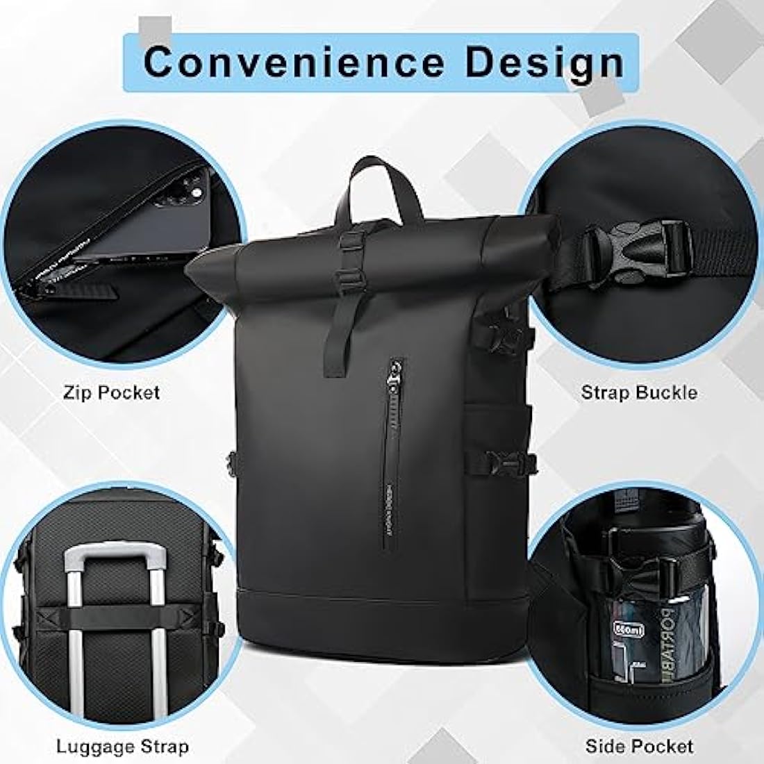 Roll Top Laptop Backpack – 15.6" Water-Resistant USB Bag
