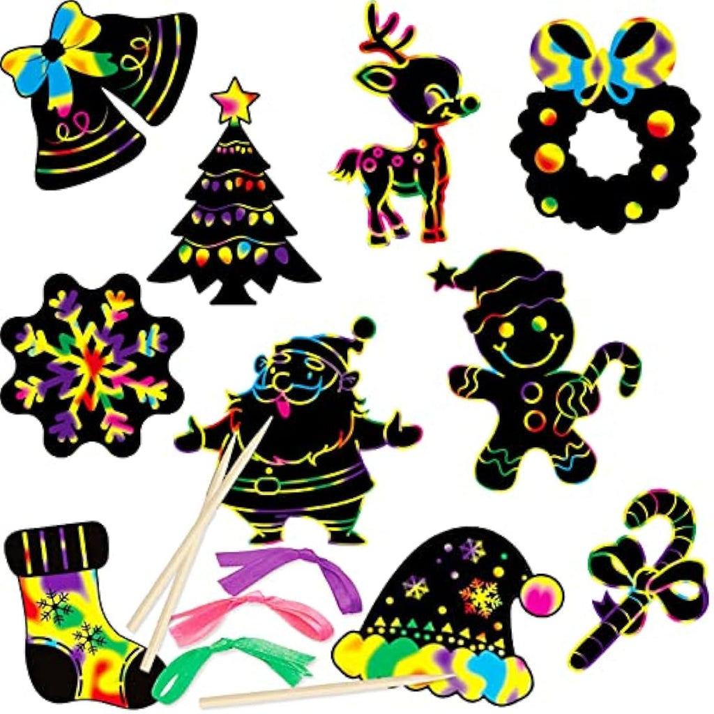 48pc Christmas Scratch Art Kit – DIY Rainbow Hanging Ornaments