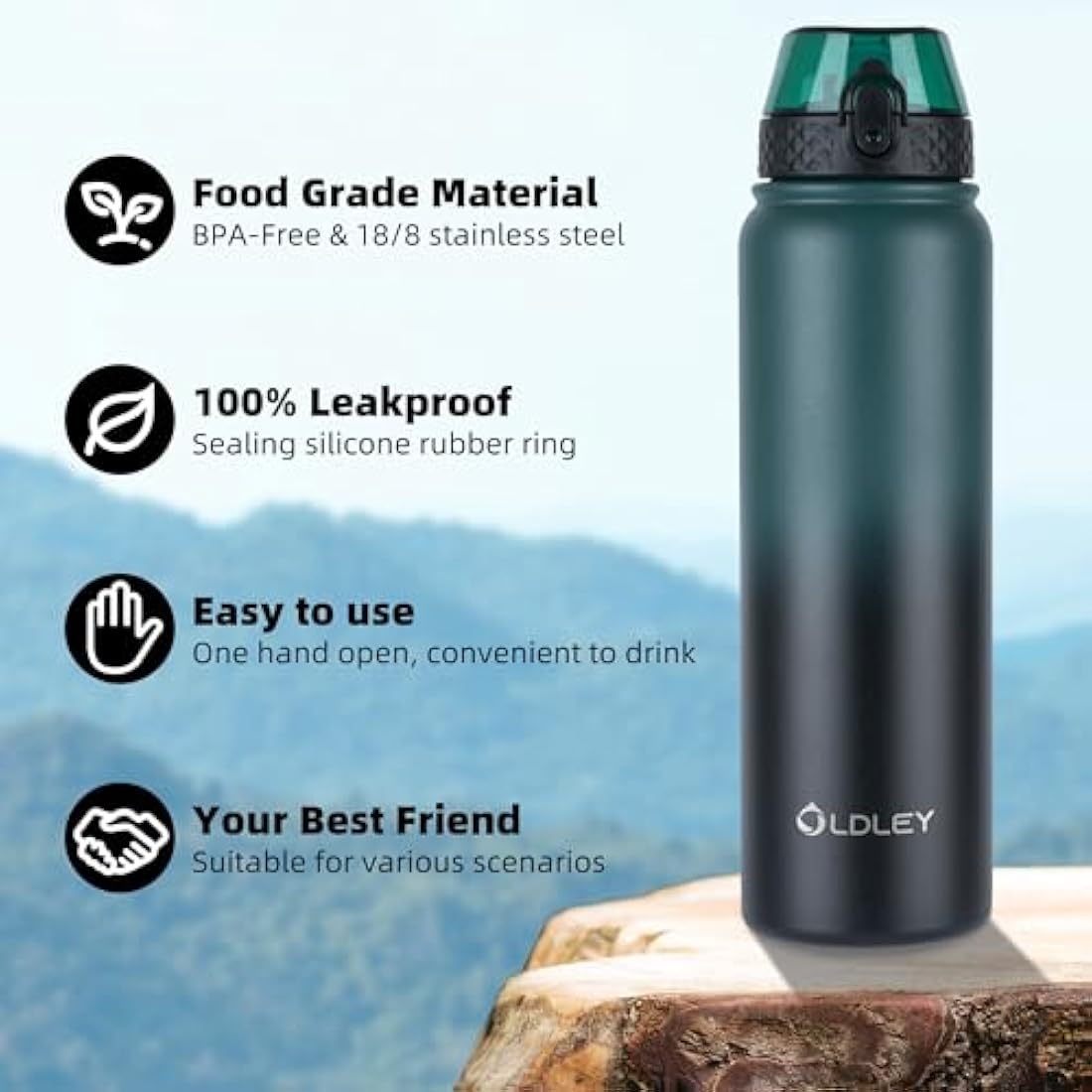 Oldley 1L Stainless Steel Water Bottle – Vacuum Insulated Leakproof Flask