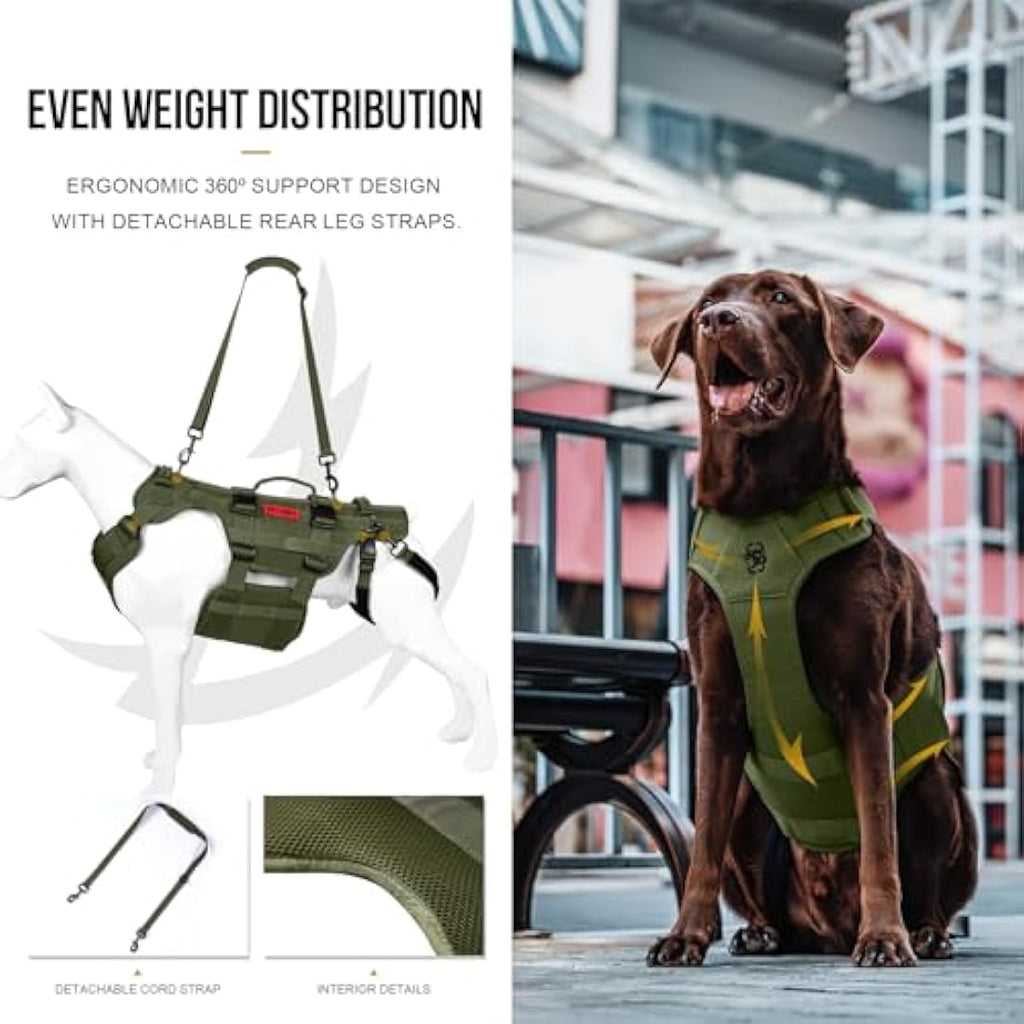 OneTigris Dog Lift Harness | Large Mobility Support Vest – Olive