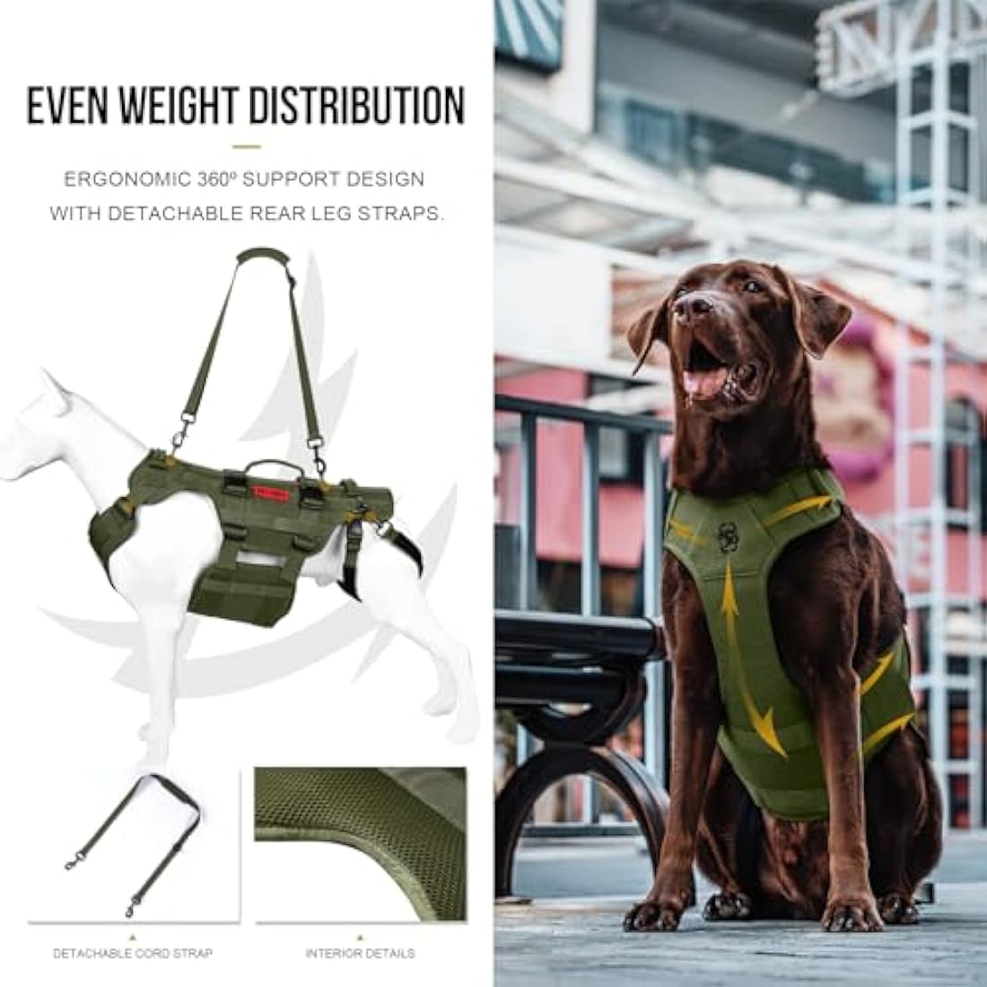 OneTigris Dog Lift Harness | Large Mobility Support Vest – Olive