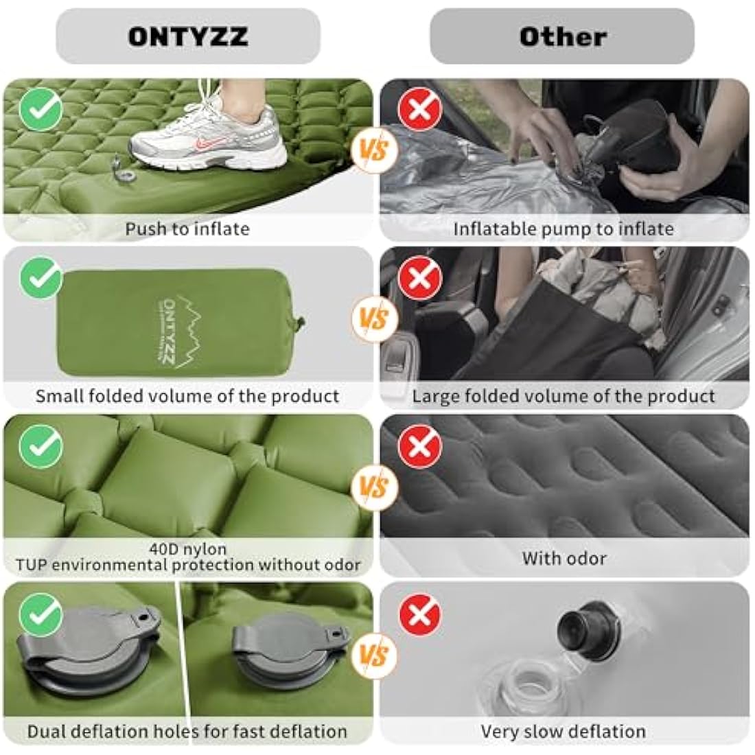 ONTYZZ SUV Car Inflatable Mattress – 2 Person Self Inflating Bed with Pump