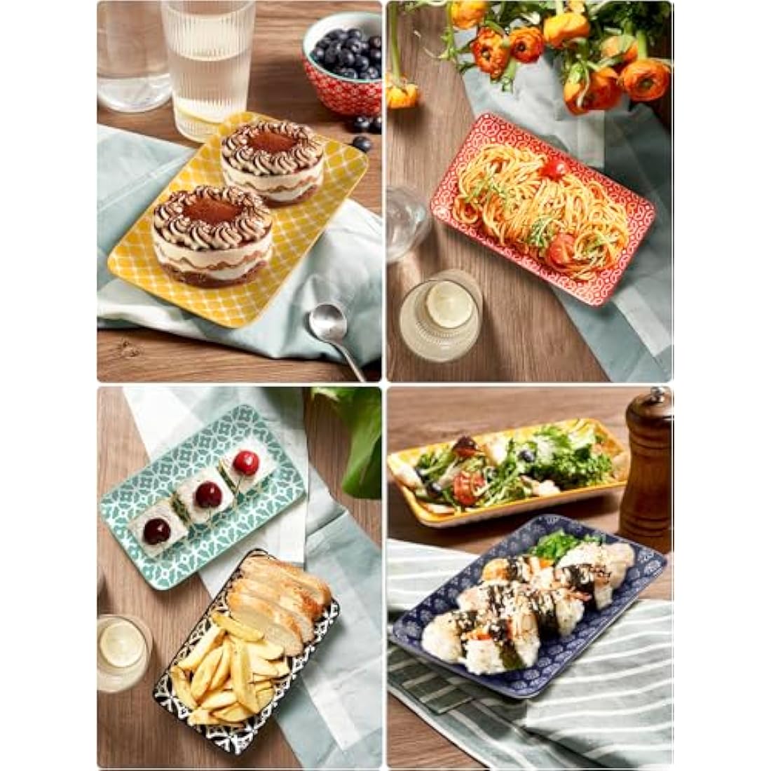 DOWAN 8-Inch Bone China Serving Platter Set - 6 Piece Vibrant Dessert Plates
