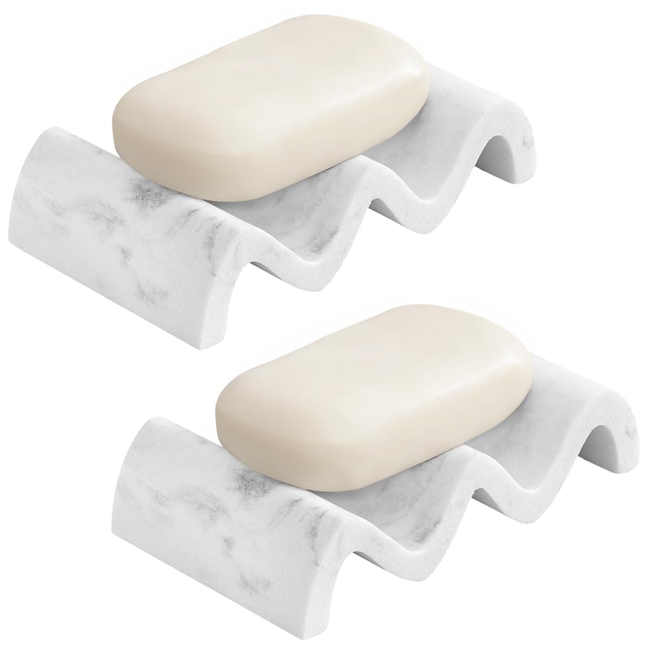 Luxspire Marble Resin Self-Draining Soap Dish – Gravel White, 2 Pack