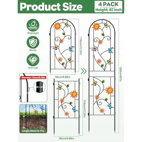 2.2M Butterfly Garden Trellis | 4-Pack Rustproof Metal Support