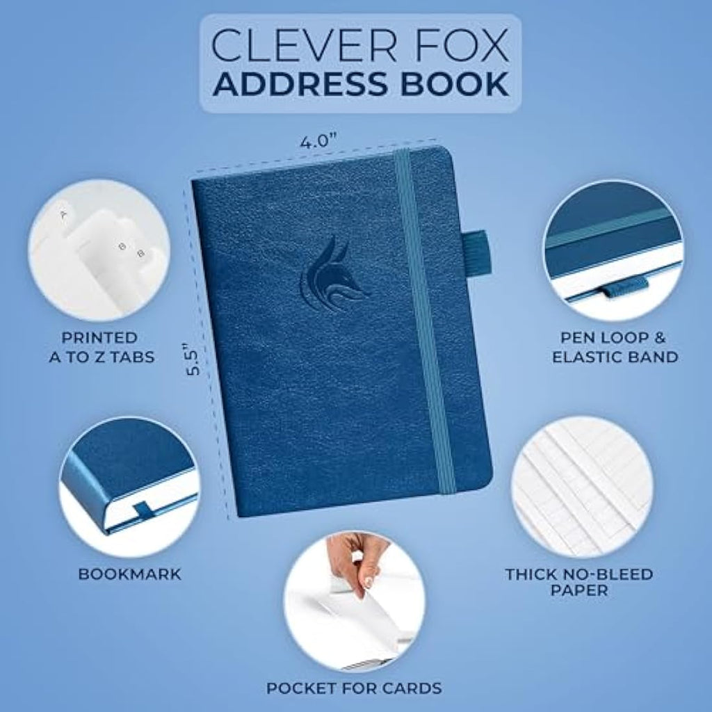 Jolof Store Address Book with Tabs – PU Leather Contact Organizer, Blue