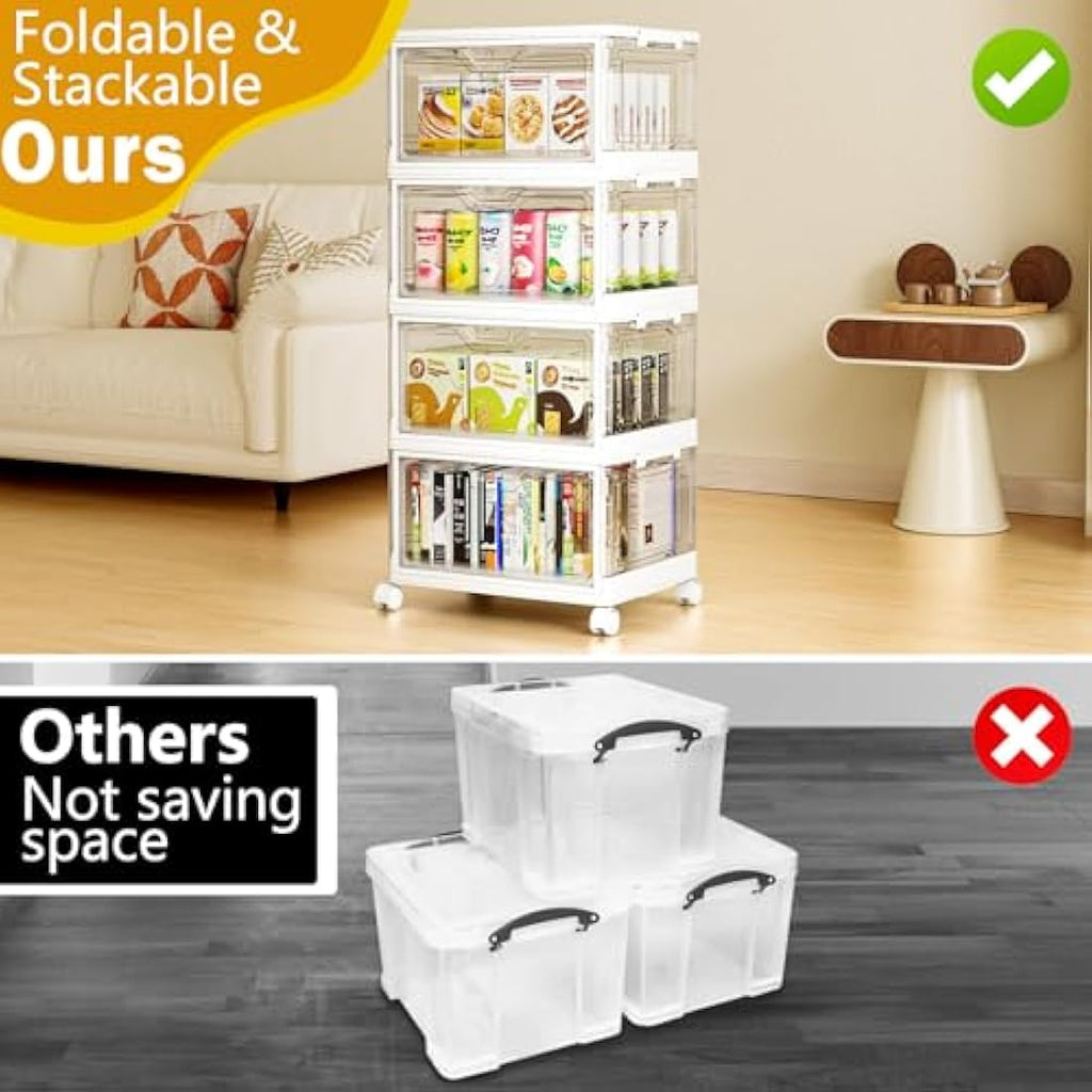 TidyTrove 4-Tier Stackable Storage Boxes | 23L Foldable Plastic Bins