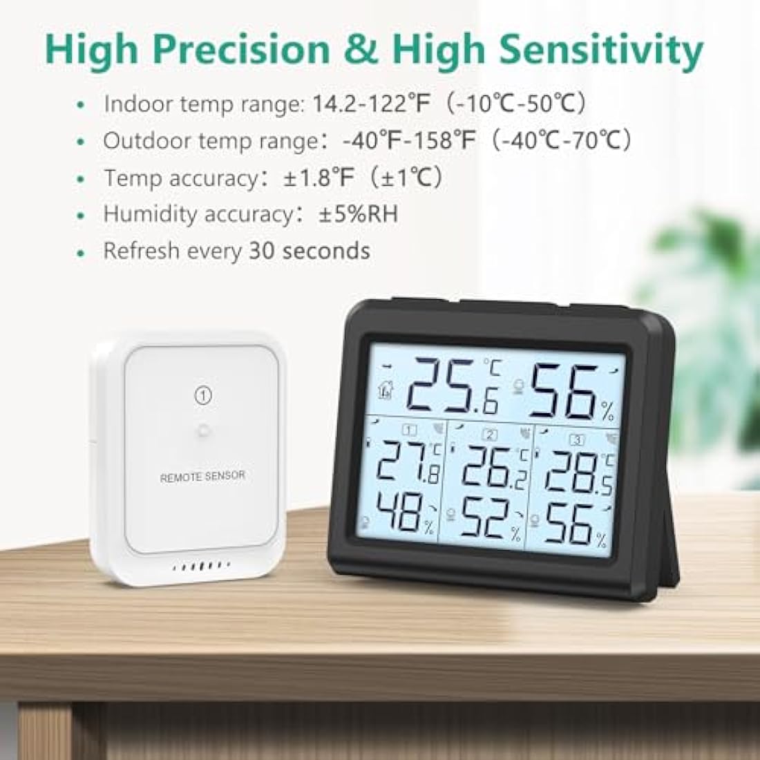 ORIA Wireless Digital Thermometer Hygrometer with 3 Remote Sensors