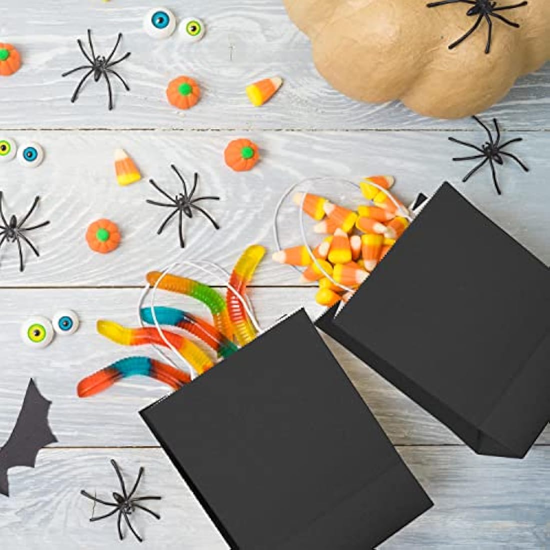 OWill Black Kraft Paper Gift Bags with Handles - 30 Pcs (16x8x22 cm)