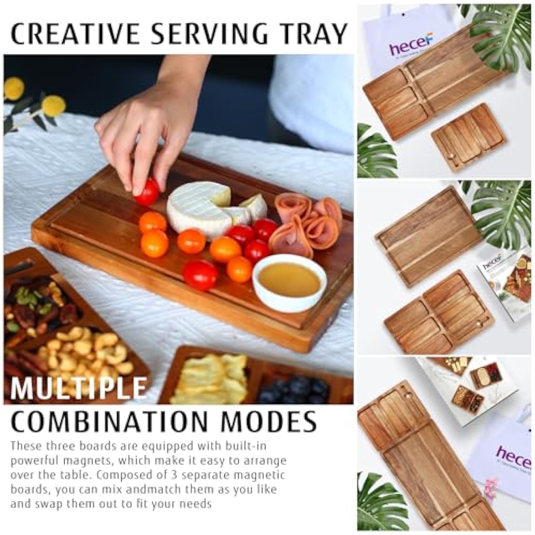 hecef Extra Large Acacia Wood Charcuterie Board Set – 3-in-1 Cheese Platter