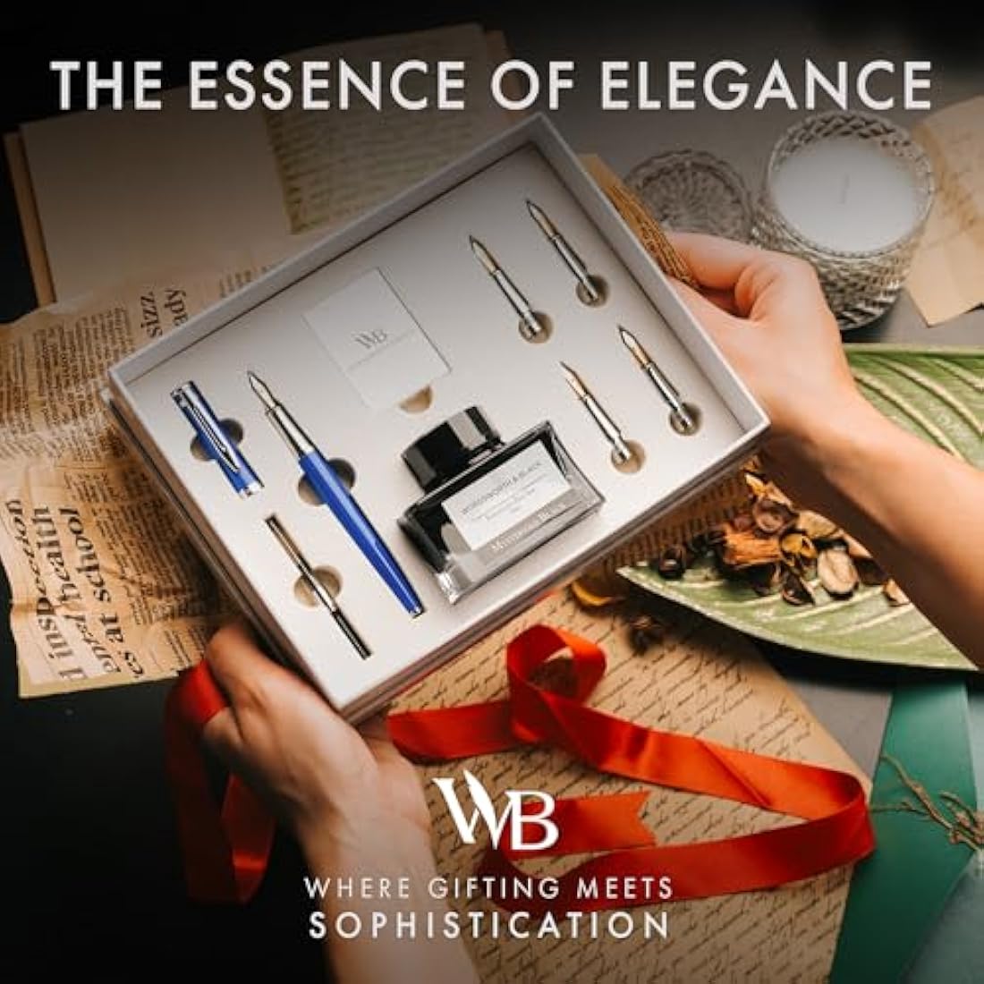Wordsworth & Black Fountain Pen Gift Set - Blue Chrome Calligraphy Kit