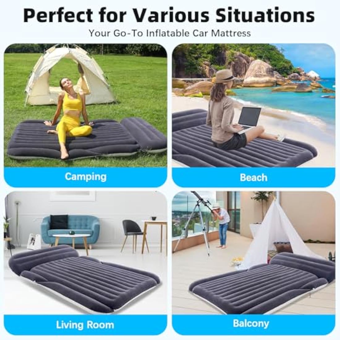 Jolof Store KMZ Inflatable SUV Air Mattress with Pump for Car Camping