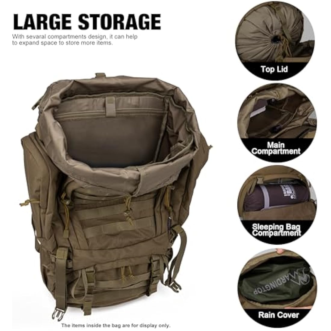Mardingtop 60L Tactical Backpack | Military MOLLE Rucksack with Rain Cover