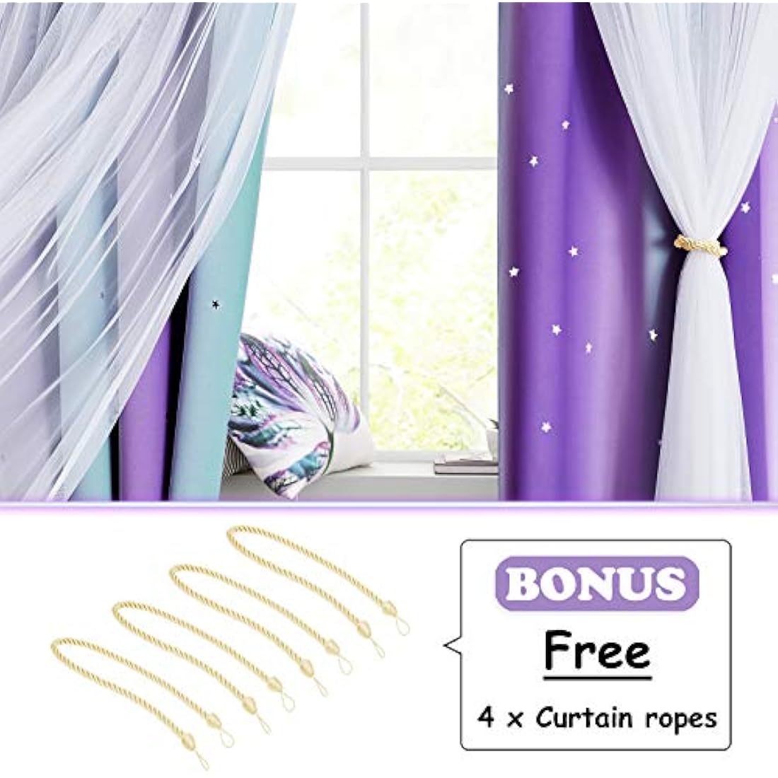 NICETOWN Star Blackout Curtains | 2 Panels | Purple & Blue | 52 x 54 Inch