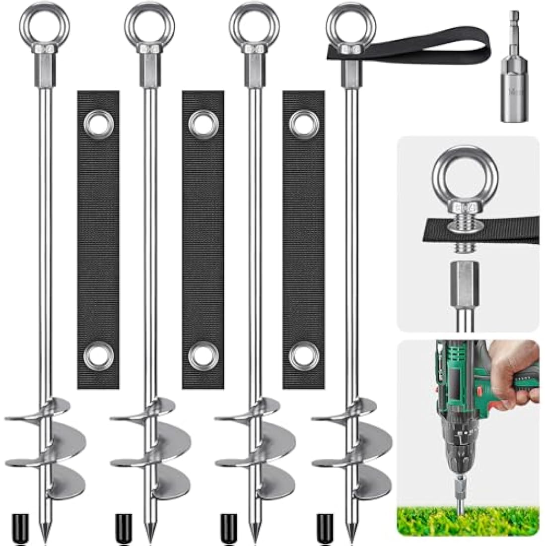 Jolof Store Heavy Duty Spiral Ground Anchors – 76cm Metal Tent Pegs, 4 Pack
