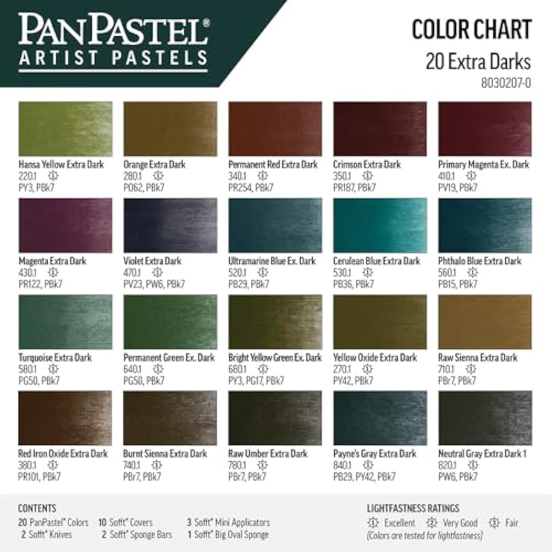 PanPastel 20 Color Set – Extra Dark Shades Professional Art Pastels