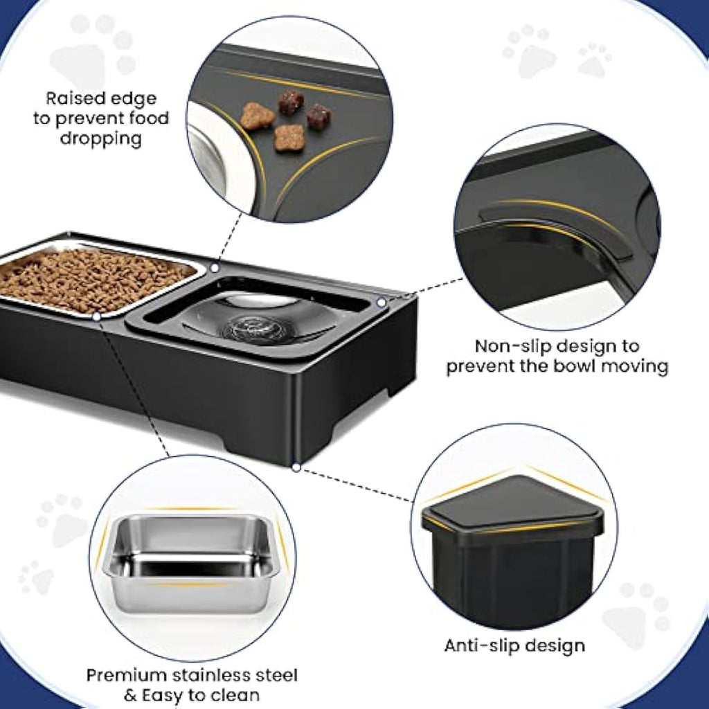 PETTOM Raised Dog Bowl | 4 Height Adjustable Elevated Stainless Steel Feeder