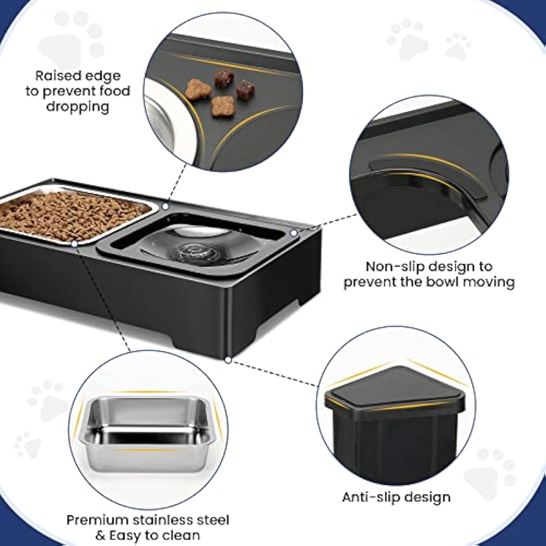 PETTOM Raised Dog Bowl | 4 Height Adjustable Elevated Stainless Steel Feeder