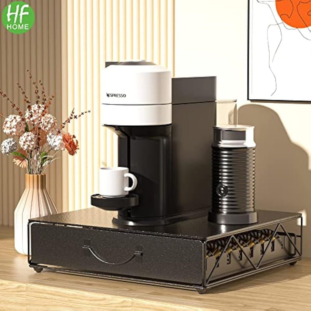 HFHOME Metal Coffee Pod Holder - 48 Nespresso Vertuo Capsule Drawer