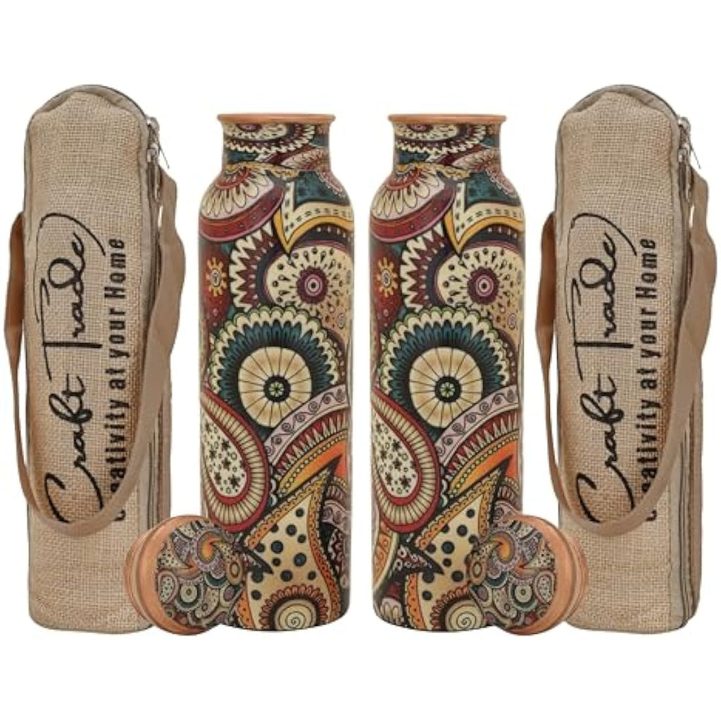 Craft Trade Pure Copper Water Bottle Set - 1L Leak Proof Ayurvedic Flask