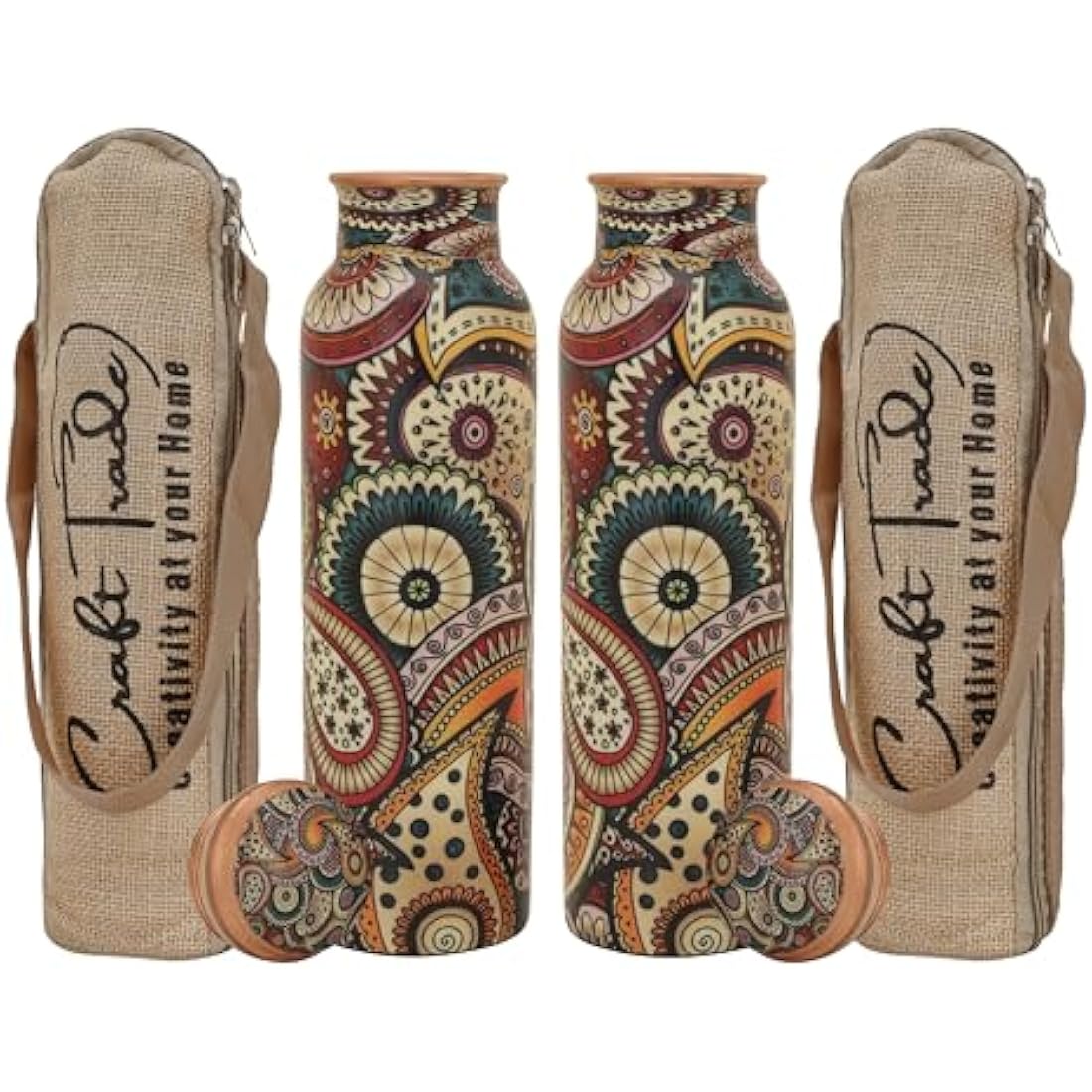Craft Trade Pure Copper Water Bottle Set - 1L Leak Proof Ayurvedic Flask