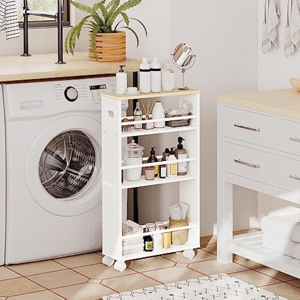 HOOBRO 4-Tier Slim Storage Trolley – Narrow Rolling Kitchen Utility Cart