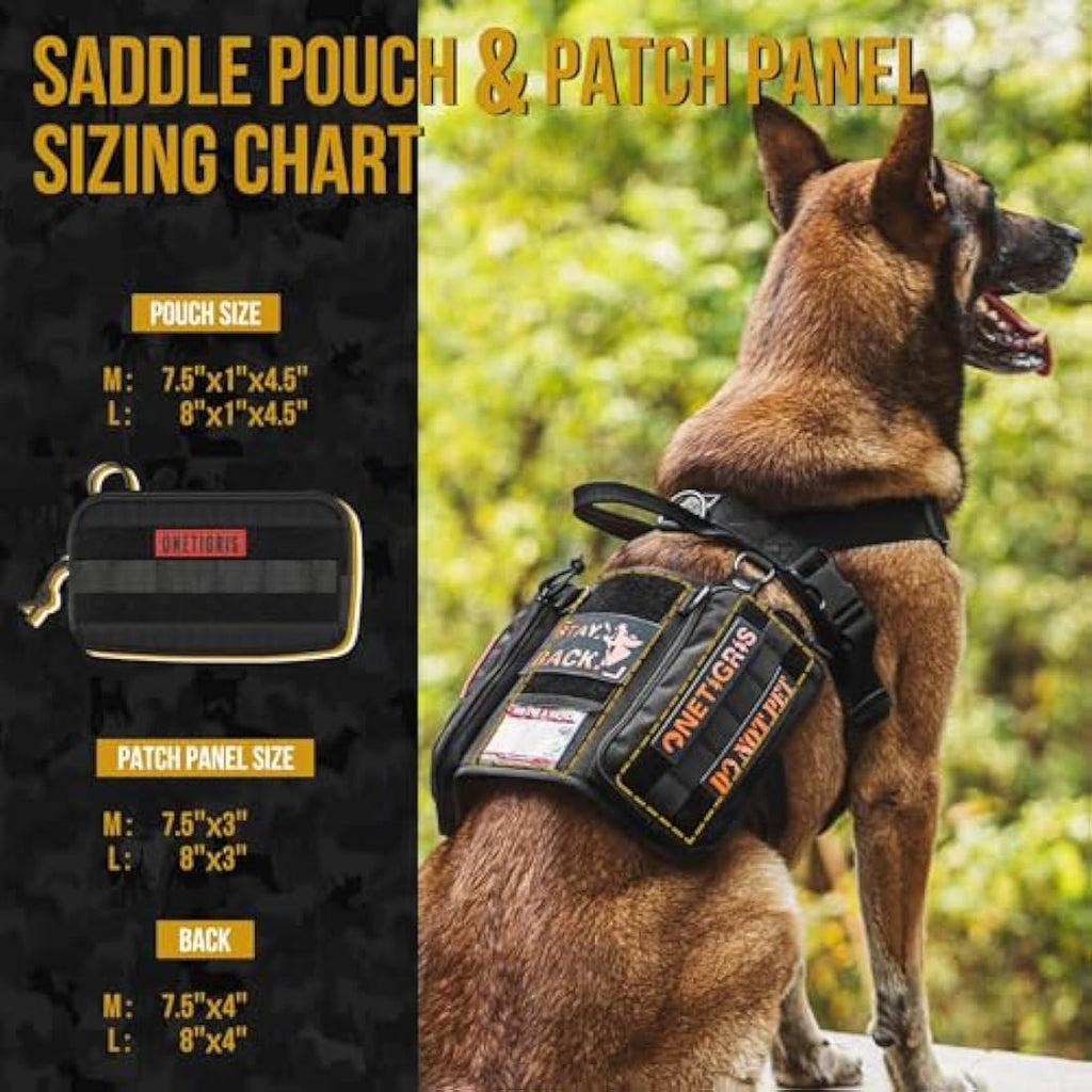 OneTigris Tactical Service Dog Vest | Molle Harness with Pouches - Black, L